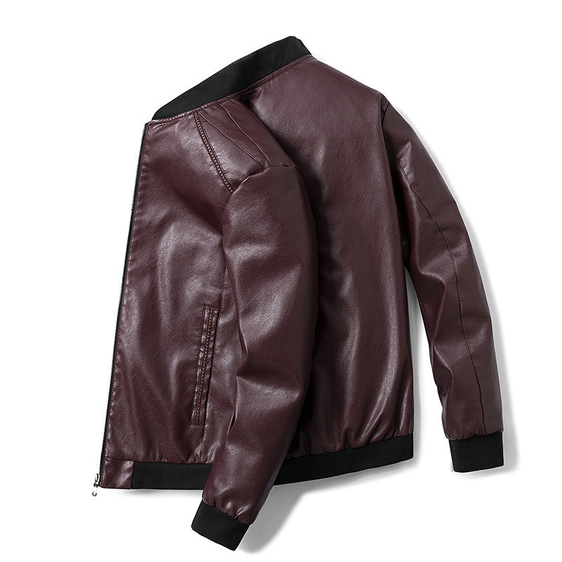 Korean Version Stand Collar Slim Casual PU Motorcycle Leather Jacket