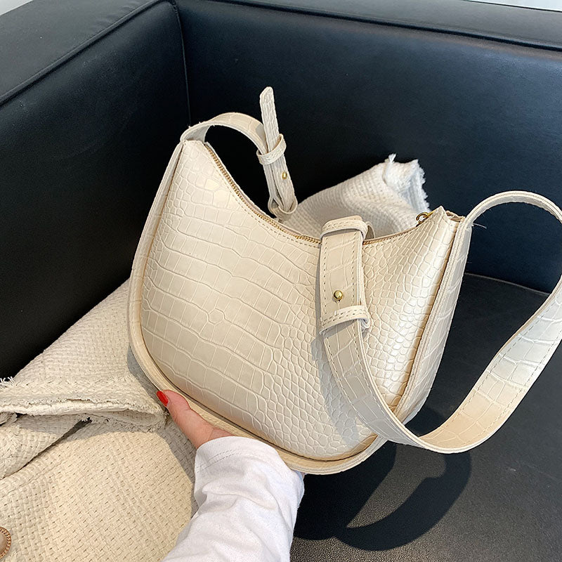 Casual Crossbody Bag Stone Pattern Leather Saddle Shoulder Bag Retro Baguet Bags For Women 2022 Solid Color Simple Satchel Totes