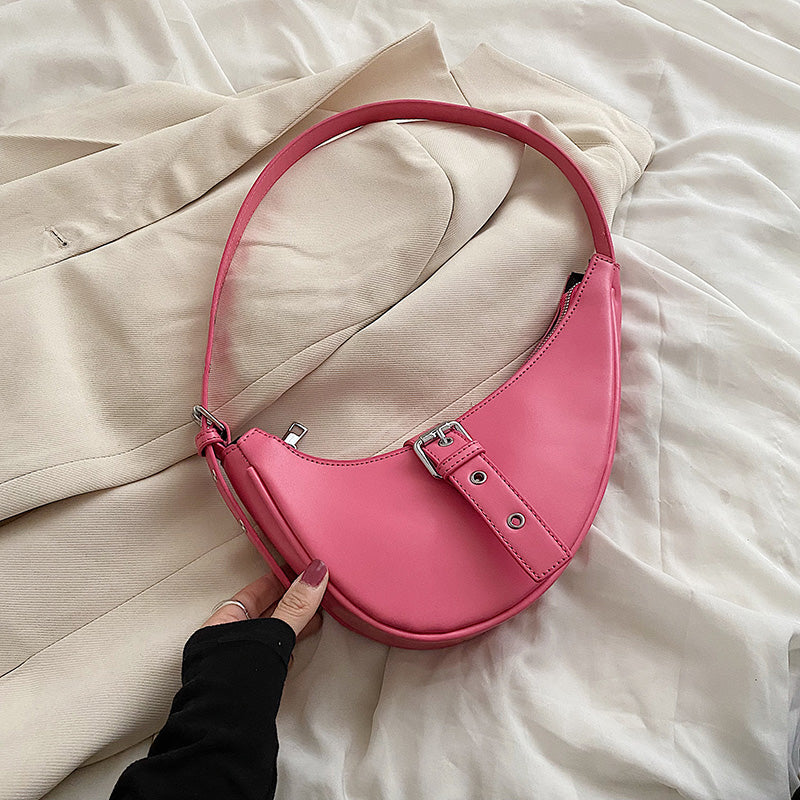 Small Simple Leather Saddle Crossbody Bag For Women 2022 Summer Branded Trendy Fashion Shoulder Handbags And Purses Belt Design