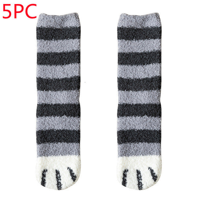 Women's Coral Fleece Cat Paw Pattern Kawaii Thick Warm Socks