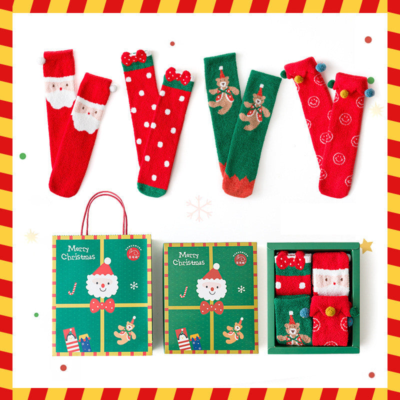 Parent-child Christmas Socks Gift Box Thickened Half Velvet