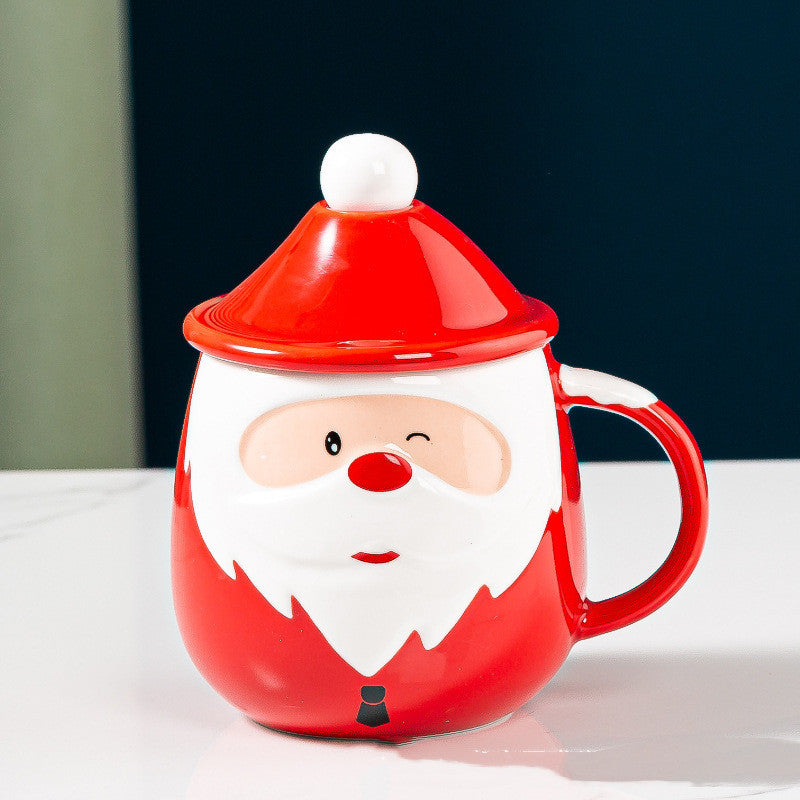 Santa Claus Ceramic Mugs Milk Coffee Cups With Lids Spoons Ins Large Capacity Water Bottle Creative Mark Drinkware