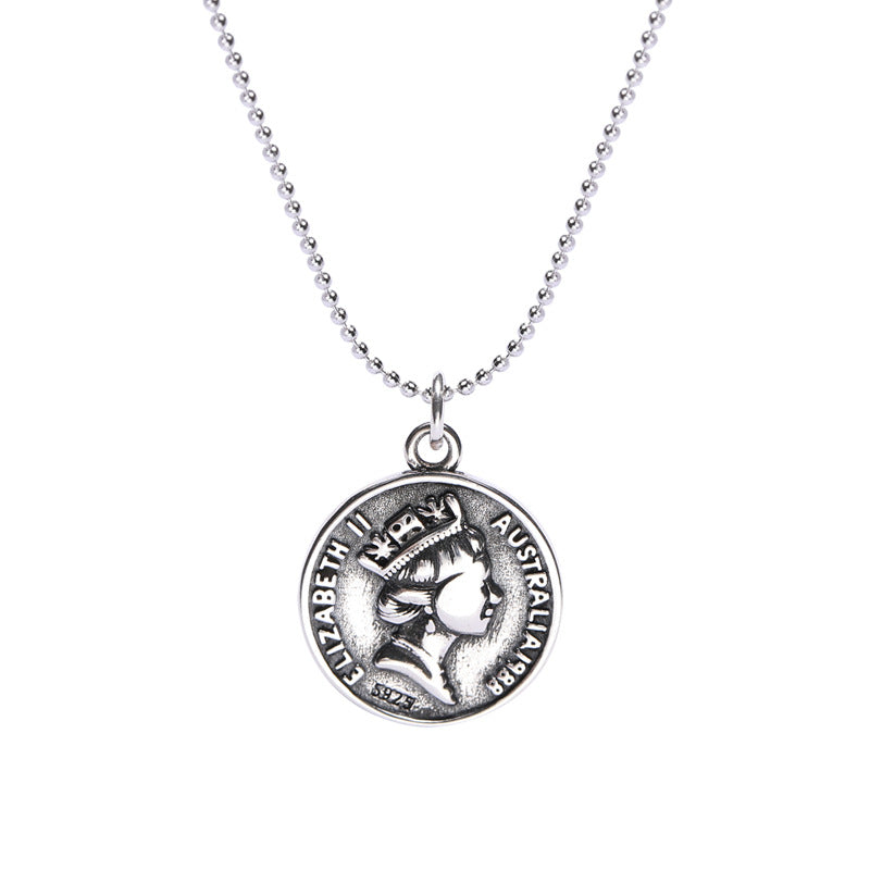 S925 Sterling Silver Jewelry Retro Round Coin Pendant Necklace