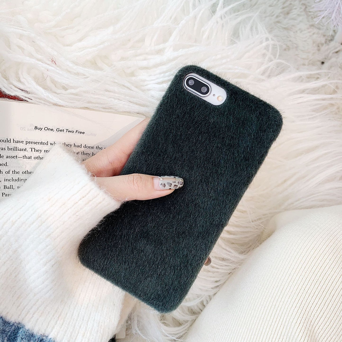 Pure Color Simple Autumn And Winter Sea Rough Horse Hair Iphone12 Plush Shell 11 Suitable For 8P Apple 7plus Material Female