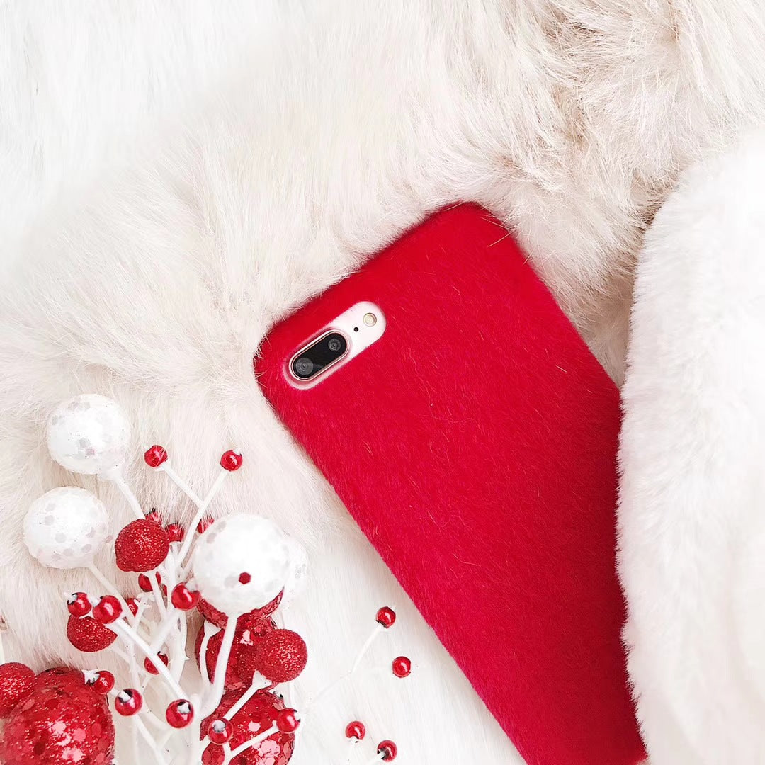 Pure Color Simple Autumn And Winter Sea Rough Horse Hair Iphone12 Plush Shell 11 Suitable For 8P Apple 7plus Material Female