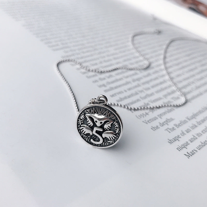 S925 Sterling Silver Jewelry Retro Round Coin Pendant Necklace