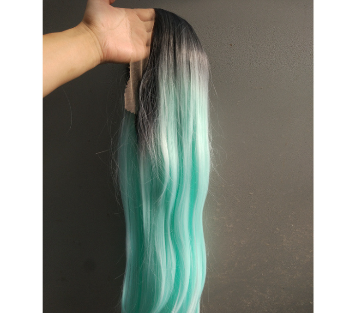 Front lace wig long straight hair female middle gradient ombre