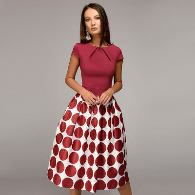 Summer Autumn New Style Big Polka Dot Patchwork Dinner Dress