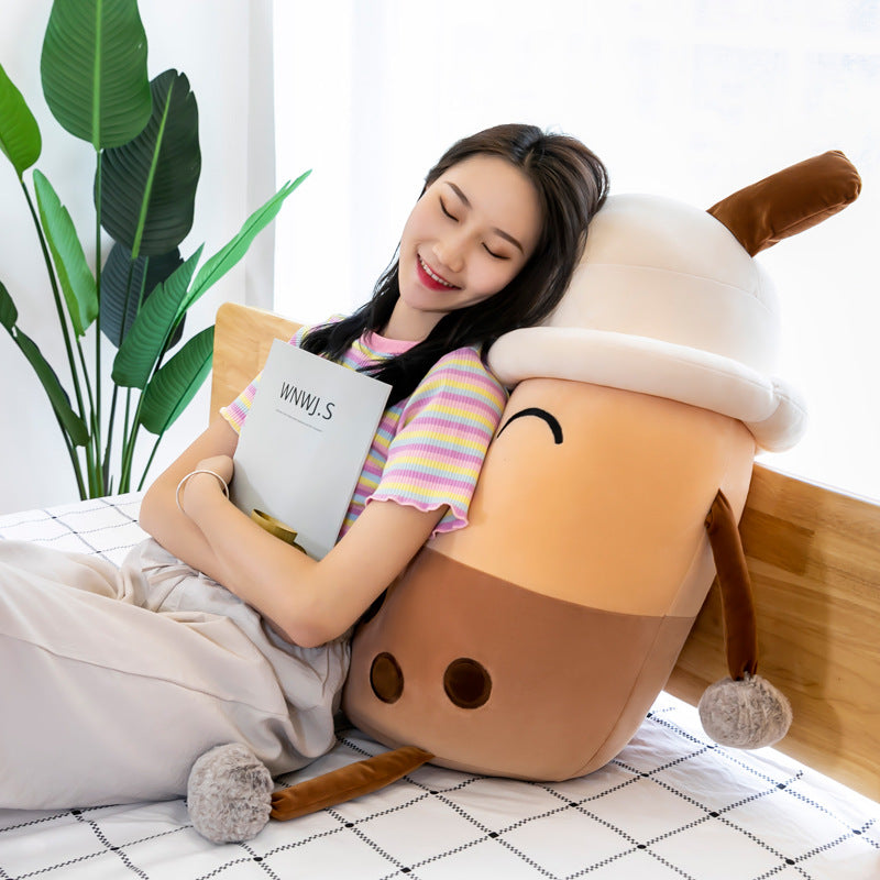 Simulation Milk Tea Cup Cute Expression Pillow Plush Toys