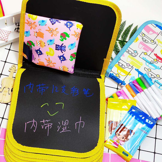 Children's Portable Drawing Board Student Graffiti Painting Set Can Wipe Water Chalk Double-sided Small Blackboard