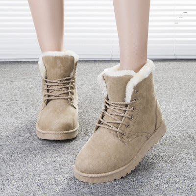 Winter Snow Boots Lace Up Platform Shoes Women Plush Suede Ankle Boots