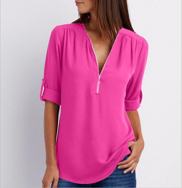 Large Size Long Sleeve Loose V-neck Shirt