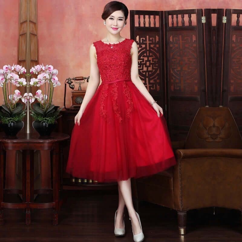 2021 new mid-length pink evening dress banquet double shoulder graduation dress