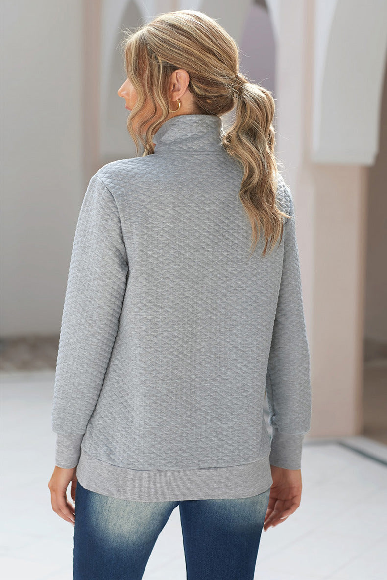 Casual Long-sleeved Solid Color Stand-up Collar Sweater