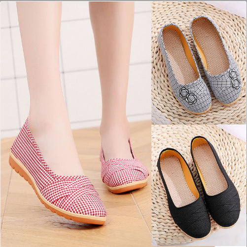 Cloth Shoes Women&#039;s Solid Color Plaid Tendon Bottom Shallow Mouth Flat Single Shoes Casual And Comfortable Pregnant Women