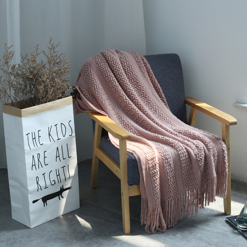 Original Single American Blanket Wool Weaving Mesh Tassel Sofa Blanket Air Conditioning Blanket Model Room Designer Style