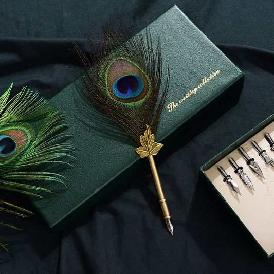 Retro peacock feather pen set