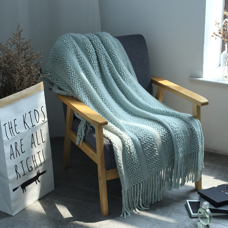 Original Single American Blanket Wool Weaving Mesh Tassel Sofa Blanket Air Conditioning Blanket Model Room Designer Style