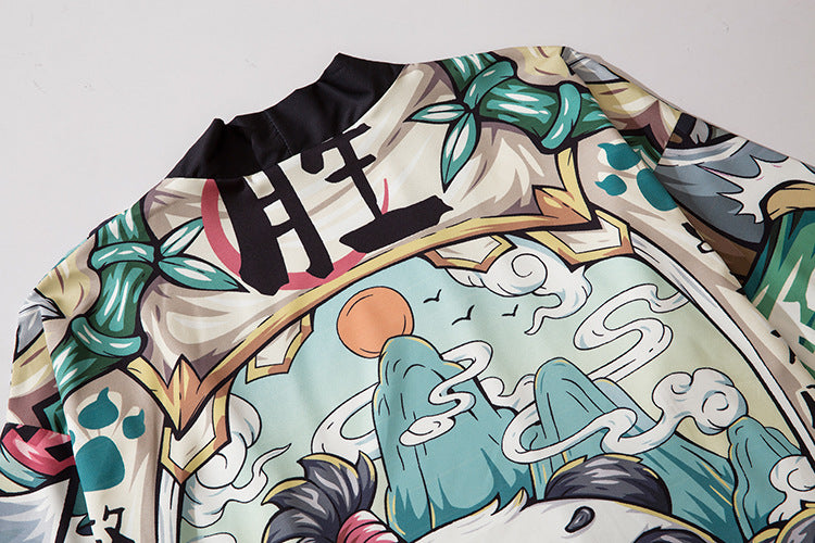 Cartoon Print Three-quarter Sleeve Loose Thin Lining Coat