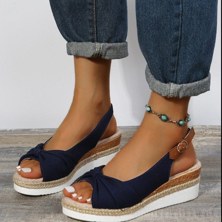 Bow Shoes Summer Peep Toe Platform Sandals Buckle Daily Casual Shoes