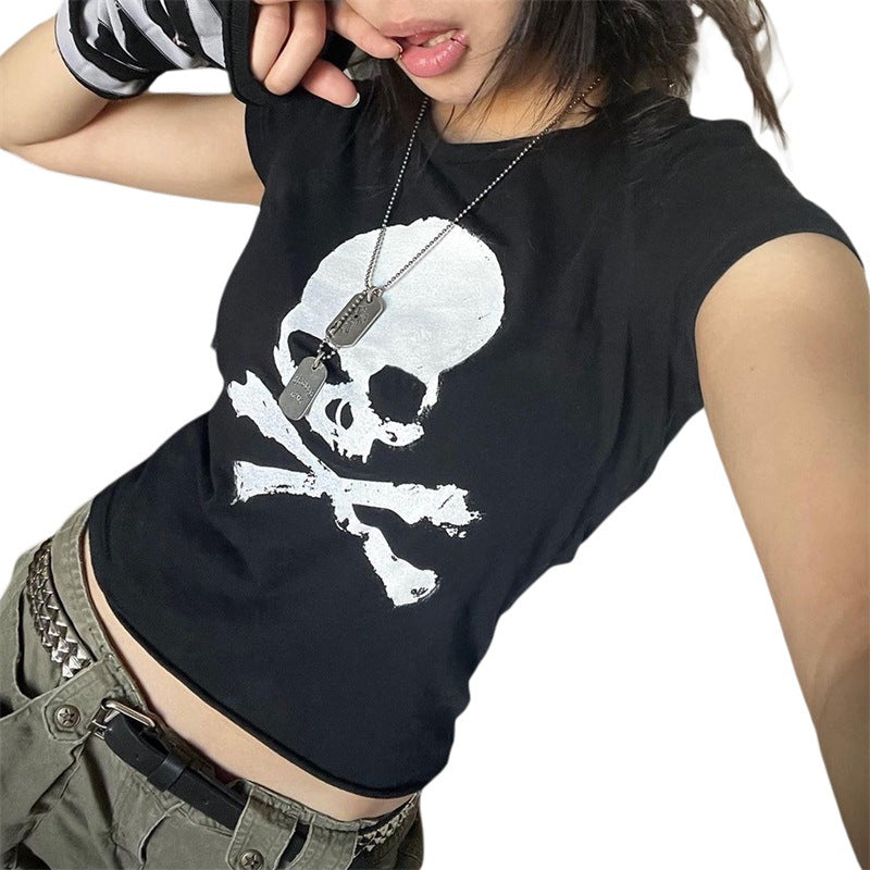 Women's Polyester Skull Short-sleeved Shirt