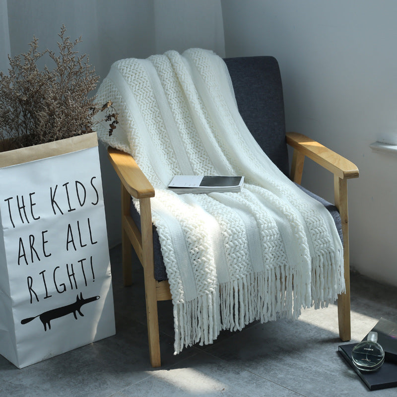 Original Single American Blanket Wool Weaving Mesh Tassel Sofa Blanket Air Conditioning Blanket Model Room Designer Style