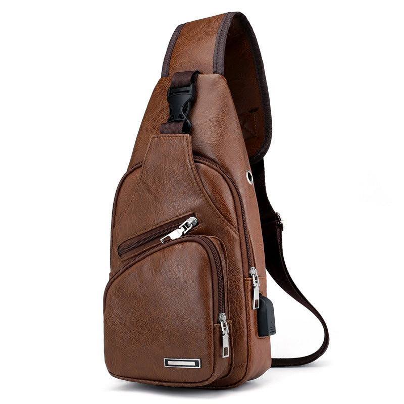 Cross-border New Casual Men's Shoulder Bag Outdoor Sports Usb Charging Chest Bag Men's Pu Business Messenger Bag