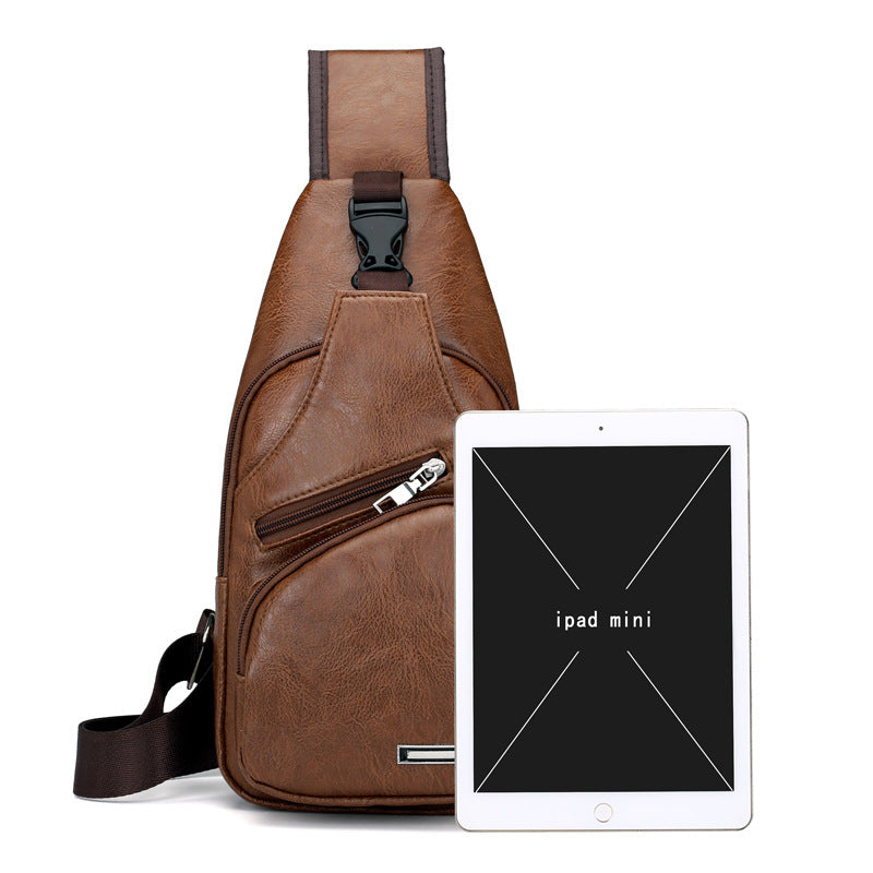 Cross-border New Casual Men's Shoulder Bag Outdoor Sports Usb Charging Chest Bag Men's Pu Business Messenger Bag