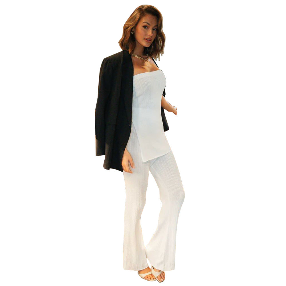 Women's Sleeveless Thread Wide Leg Pants Suit Casual Two-piece Set