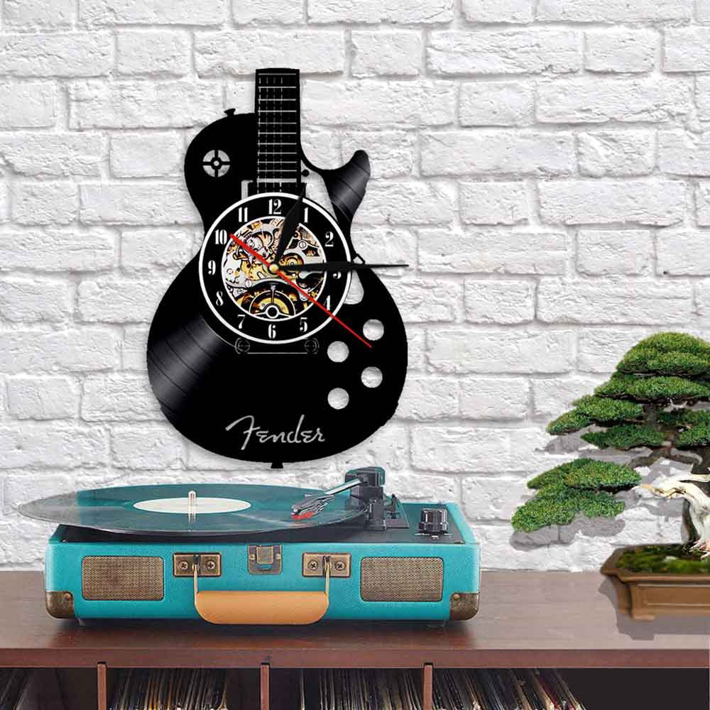 Living Room Study Retro Guitar Vinyl Record Wall Clock