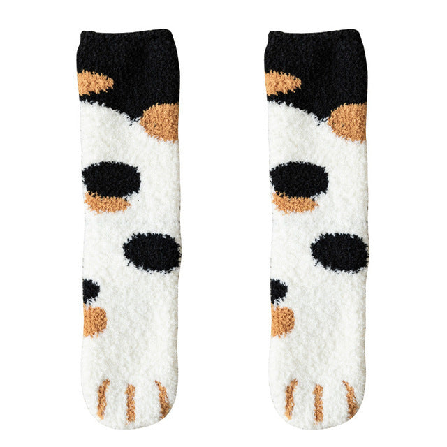 Women's Coral Fleece Cat Paw Pattern Kawaii Thick Warm Socks