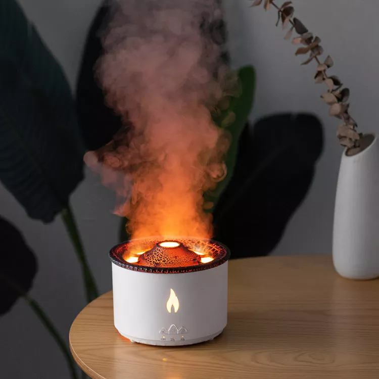 Flame Aroma Diffuser Air Humidifier Ultrasonic Cold Fog Machine Perfume Home Fog Device LED Essential Oil Jellyfish Diffuser