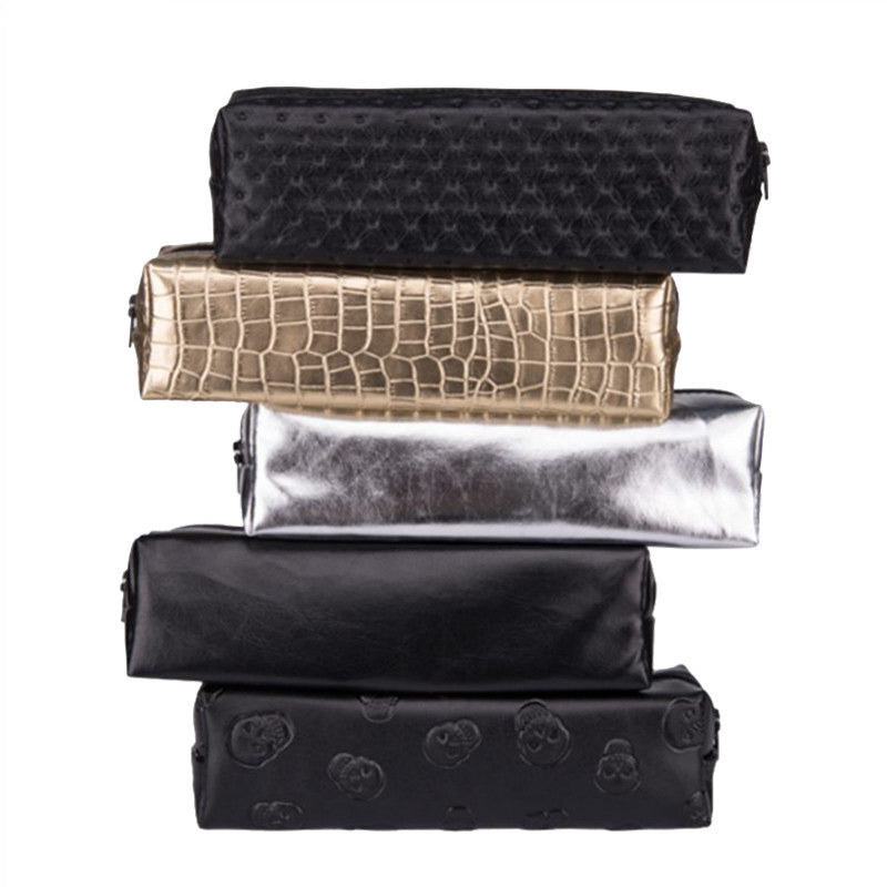 Solid Color Pu Leather Cosmetic Pencil Case Women's Zipper Bag