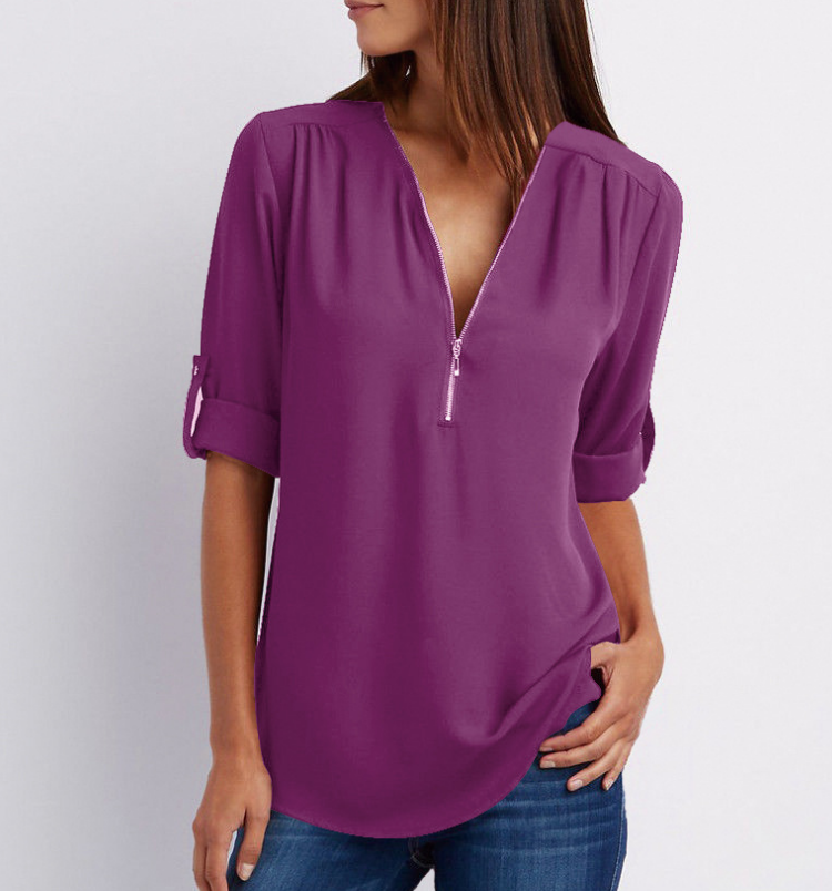 Large Size Long Sleeve Loose V-neck Shirt