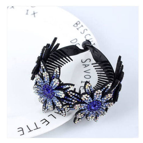 Rhinestone Flower Plate Hair Tie