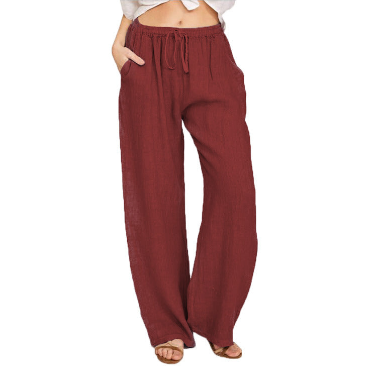 Soft Casual Drawstring Tie Trousers Elastic Waist Loose Jogger Pants With Pockets