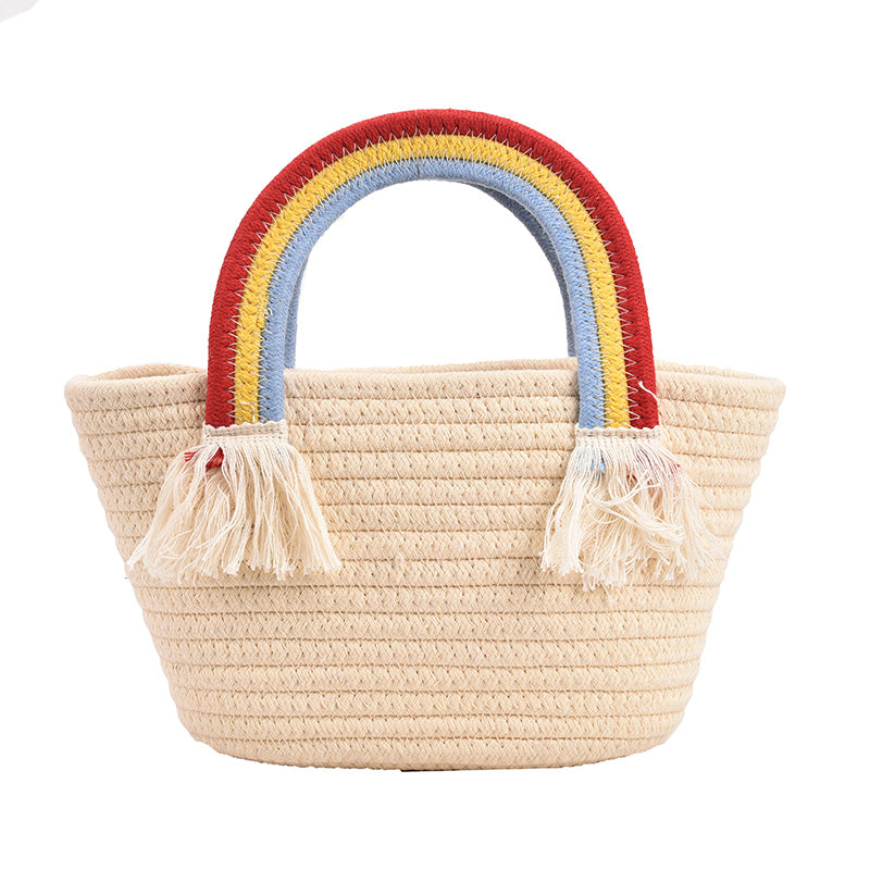 Cute Rainbow Handbag Small Bag Women's New Handmade Cotton Thread Women's Bag Straw Small Fresh Seaside Holiday Beach Bag