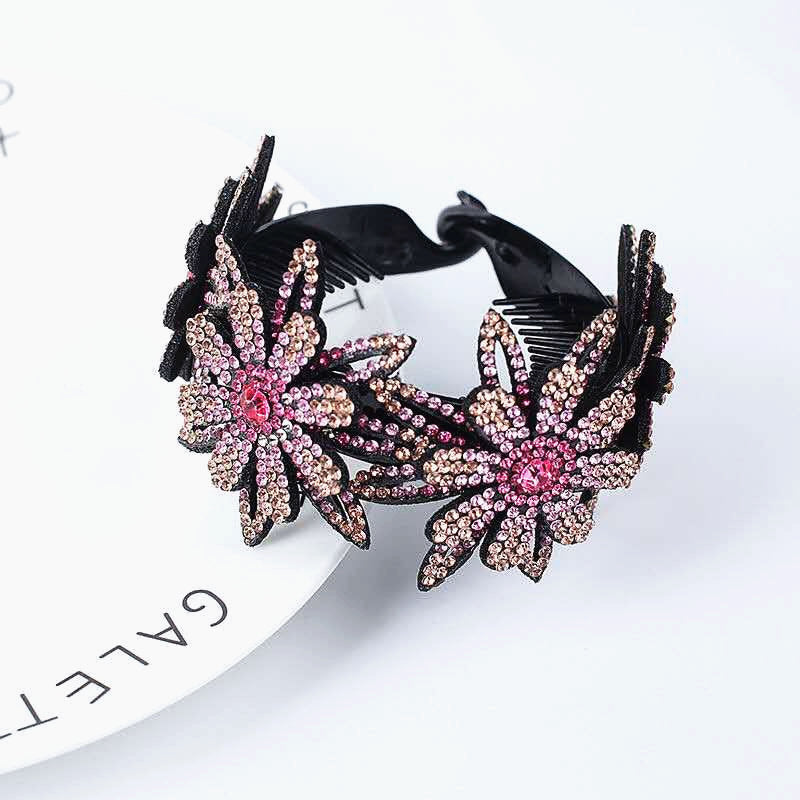 Rhinestone Flower Plate Hair Tie