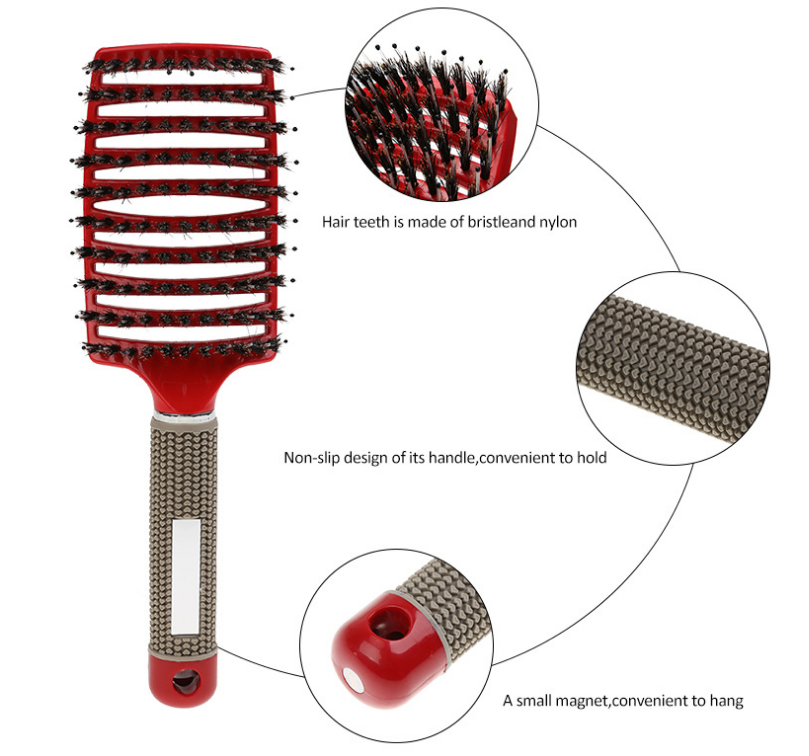 Curved Large Curved Comb, Boar Bristle Massage And Curly Hair Styling Comb