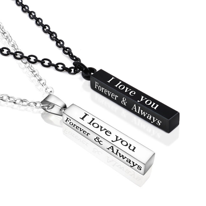 I Love You Stainless Steel Wishing Column Pendant Necklace Black Silver Pillar Necklace Couple Jewelry New Accessories