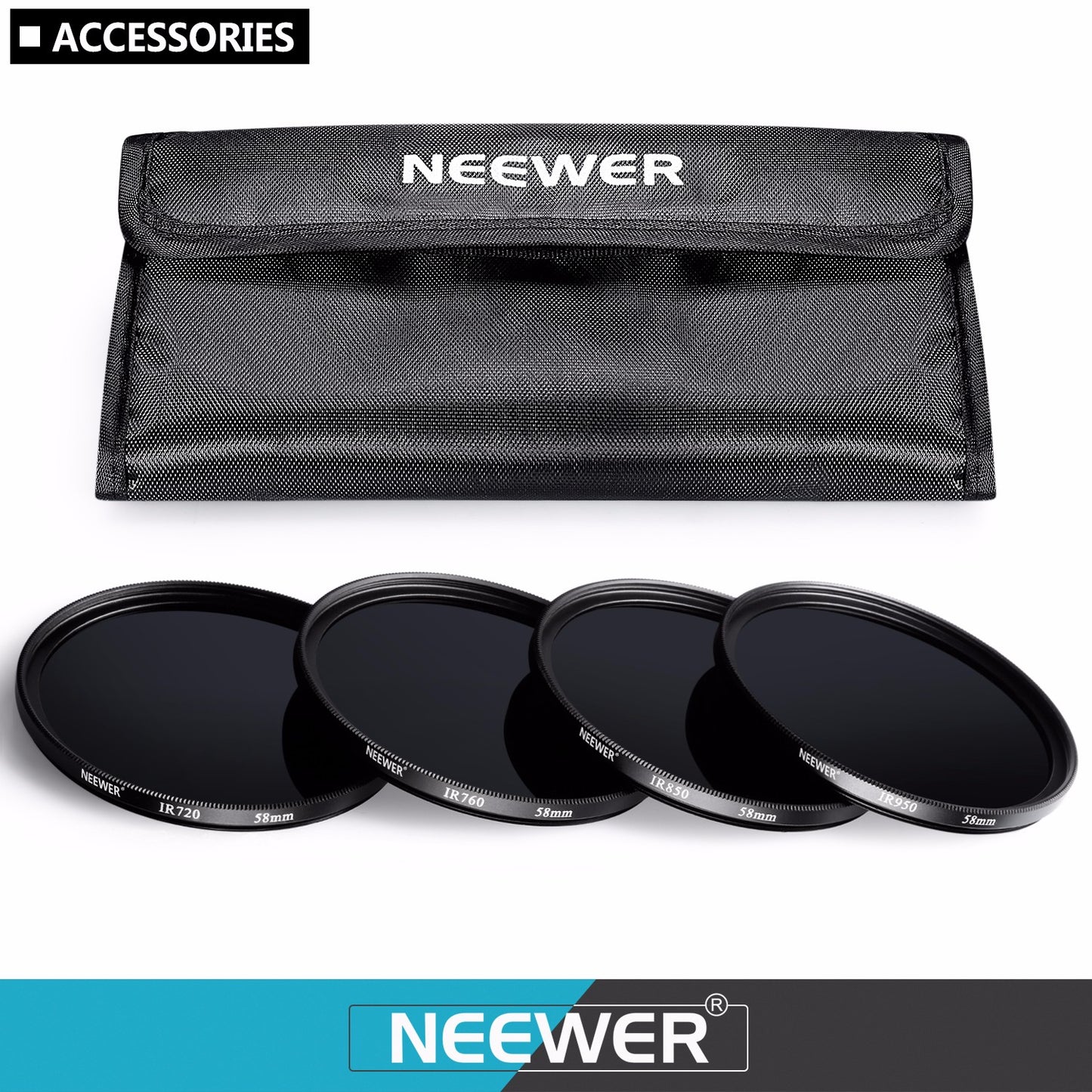 Neewer 4 Pieces 58MM Infrared Filters: IR720, IR760, IR850, IR950 with Pouch