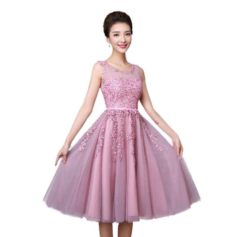 2021 new mid-length pink evening dress banquet double shoulder graduation dress