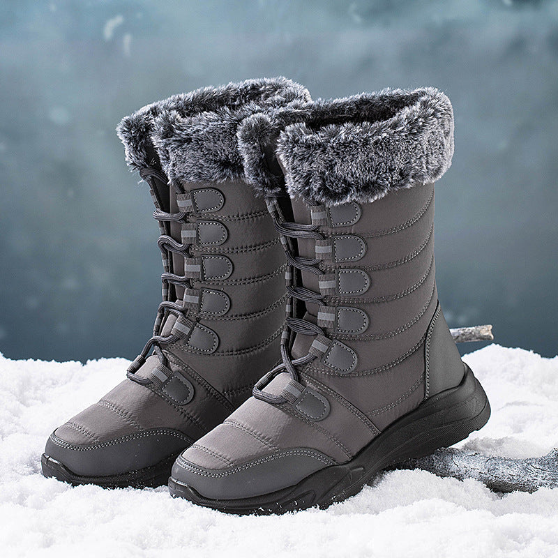 Winter Snow Boots Lace-up Platform Boots Fuzzy Shoes Women