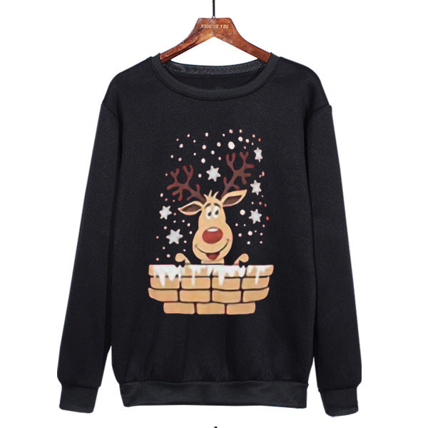 Christmas Antlers Cute Print Crew Neck Sweater