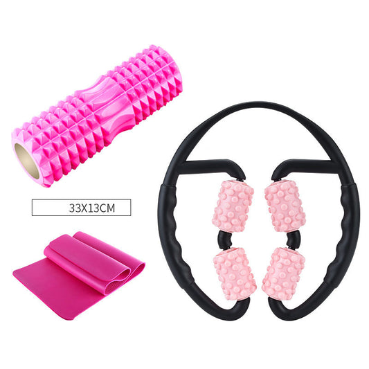 Multifunctional Muscle Massager Relaxation Roller Ring Clamp Yoga Body Shaping 4 Wheels Fitness Device for Sports