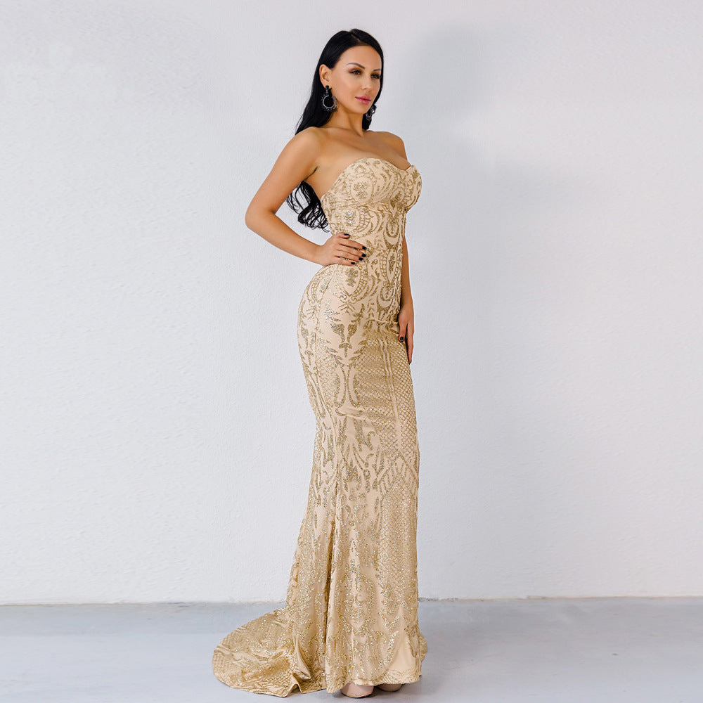 SEXY ELEGANT STRAPLESS GEOMETRIC EVENING DRESS SEXY ELEGANT STRAPLESS GEOMETRIC EVENING DRESS