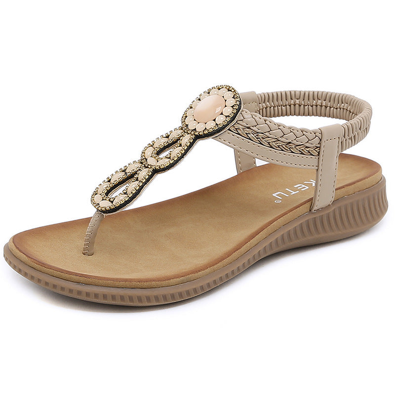 Boho Thong Sandals Women Weave Beach Shoes Flip Flops