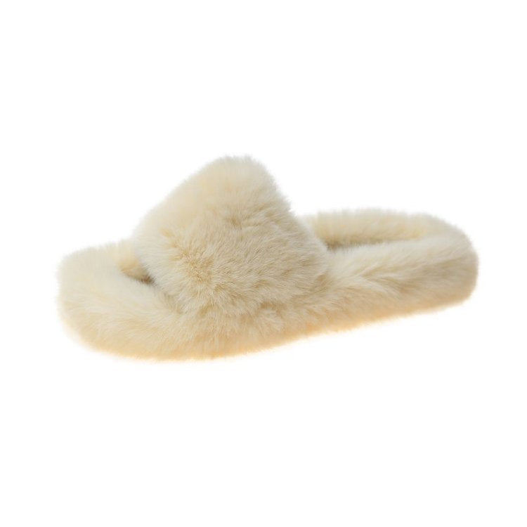 Ladies Fur Slippers Light Board Solid Color Home Shoes Women Shoes