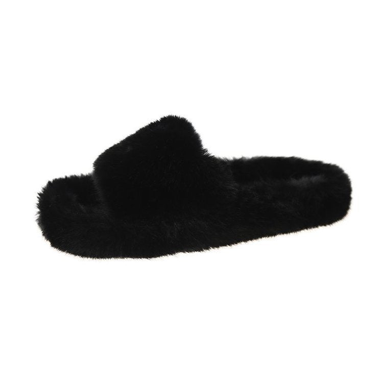 Ladies Fur Slippers Light Board Solid Color Home Shoes Women Shoes