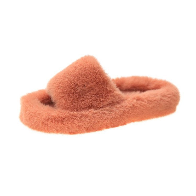 Ladies Fur Slippers Light Board Solid Color Home Shoes Women Shoes